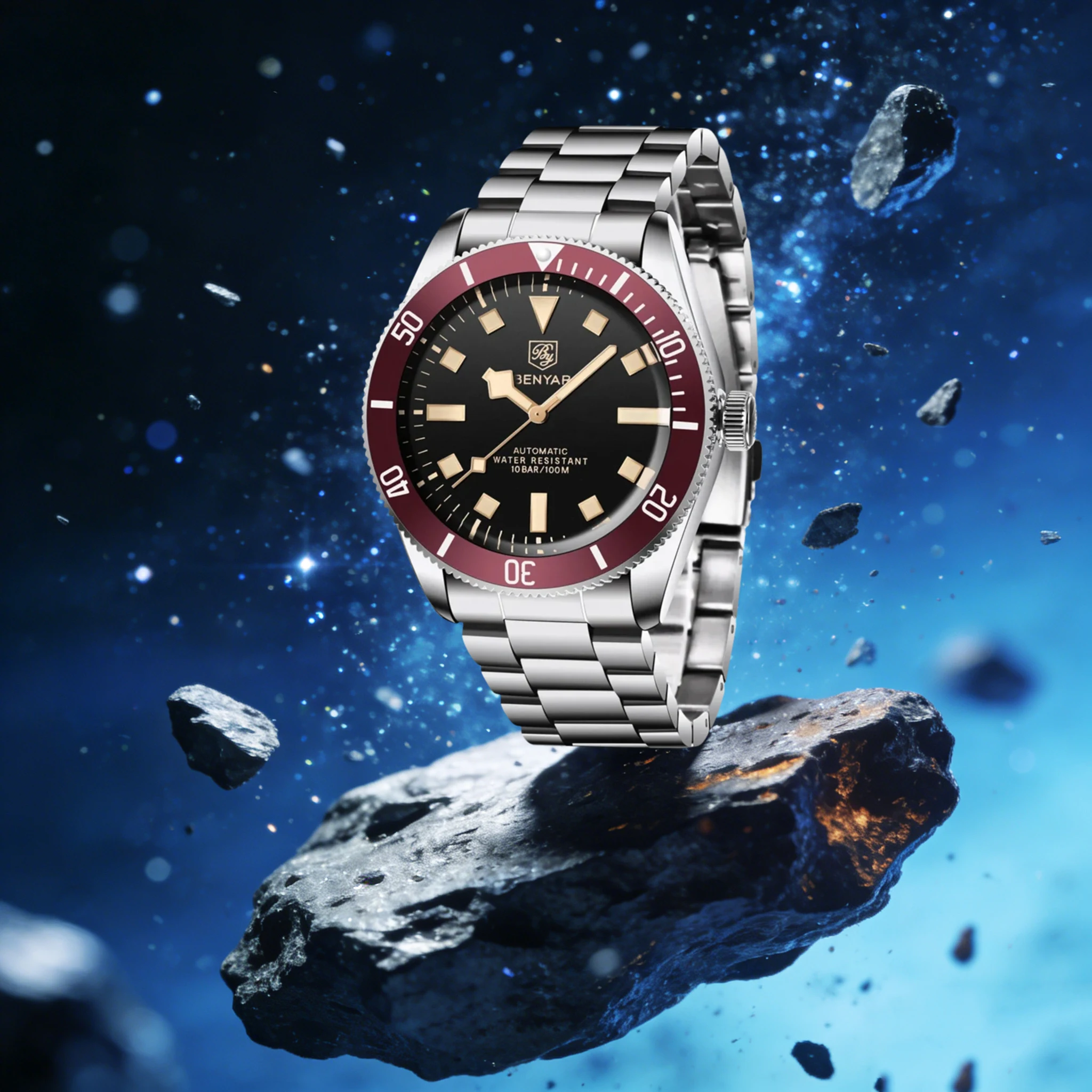 BENYAR Vintage Luxury Men's automatic Mechanical Watch 42MM Classic Heritage Stainless Steel Hardlex Luminous 10Bar Diving Clock