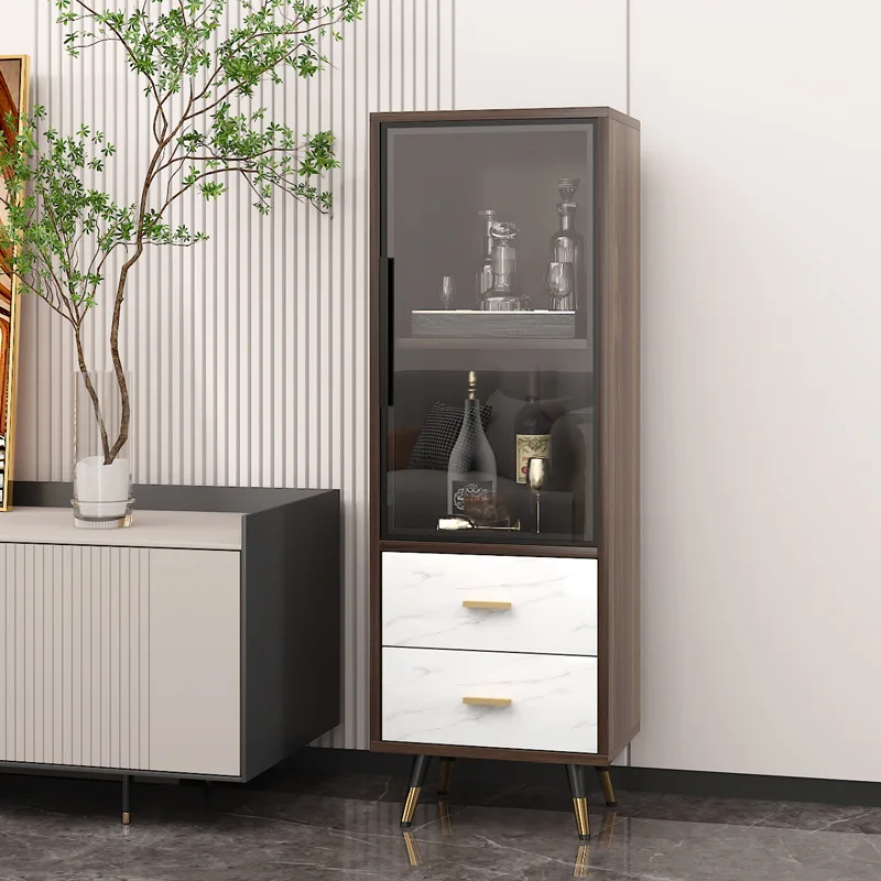 High-grade solid wood wine cabinet, living room against the wall, TV dining side cabinet, wine rack, glass display single door