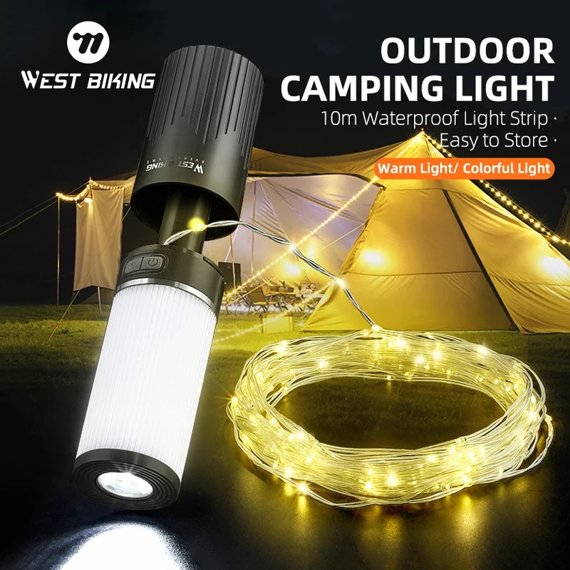 WEST BIKING Multifunctional Camping Light USB Power Bank Charging Camping Light Long-Lasting Battery Emergency LED Flashlight