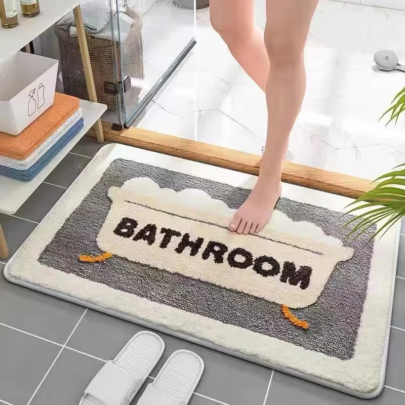 

VIKAMA Minimalist Letter Chenille Rug - Absorbent Machine Washable Carpet for Bathroom, Bedroom, Cozy Home Decor