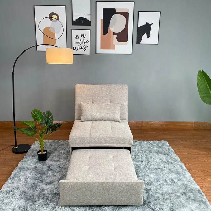 New Modern Relax 1 Seater Pull Out Fabric Sofa Bed Set European Style Foldable Single Sliding Recliner Sofa Chair for Apartment