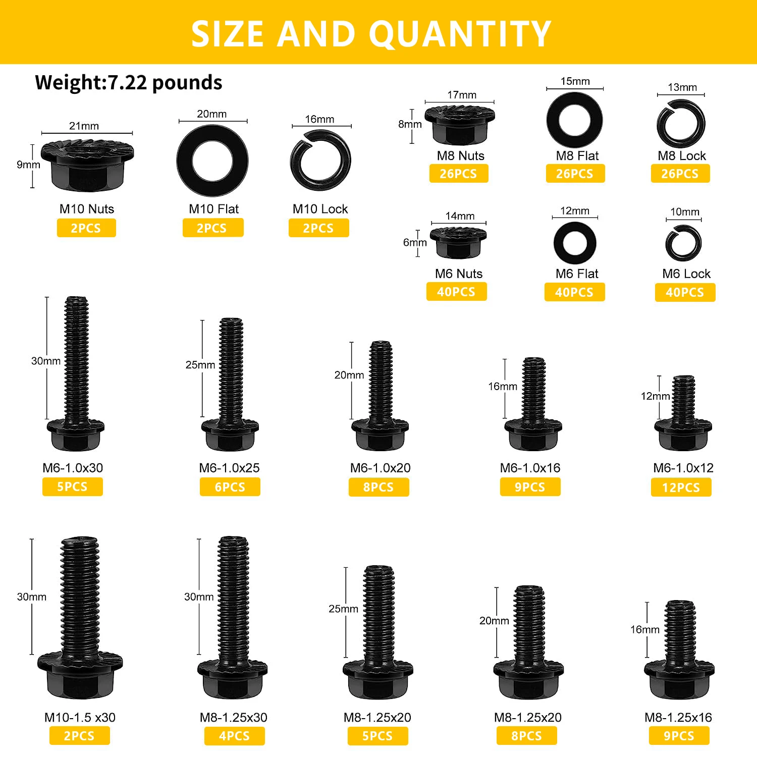 272Pcs Alloy Steel Class 10.9 Black Zinc Flange Hex Bolts and Nuts Kit,M6 M8 M10 Metric Bolt Assortment