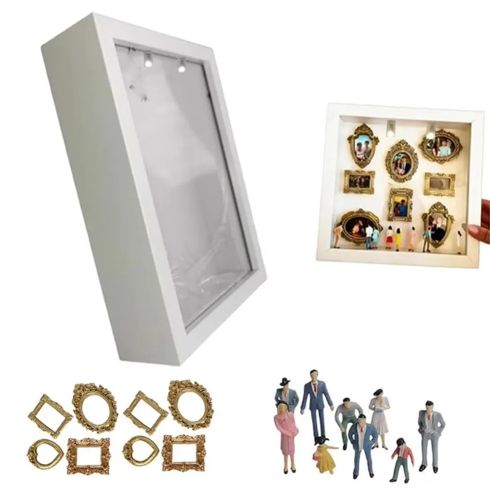 Silhouette Box DIY Mini Museum Box Gold Frames Figure Statues Personalized DIY Photo Decor 8 Gold Mini Photo Frames Keepsake Box