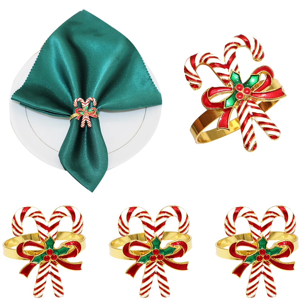 6Pcs Christmas Napkin Rings Metal Candy Cane Napkin Rings Holders for Christmas Weddings Dinner Parties Table Decoration HB452