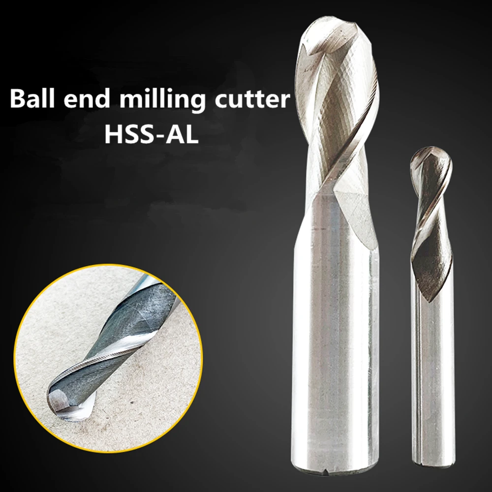 

HOT 1PCS HSS-AL Ball Nose End Mill 2 Flute with Straight Shank Radius R0.5 to R12.5 Milling Cutter CNC Metal Machining Tool