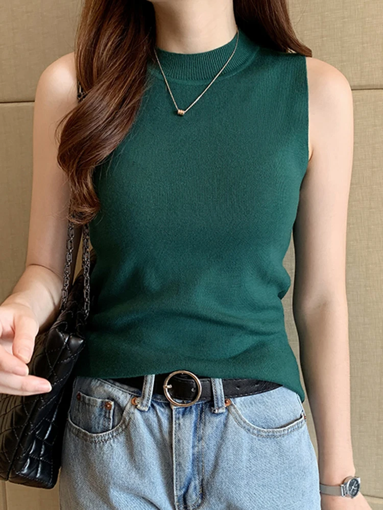 AOSSVIAO 2024 Summer Versatile Knit Sleeveless Tops Women Basic Solid Tank Tops Casual O-neck Slim Thin Tees Female Tops Vest