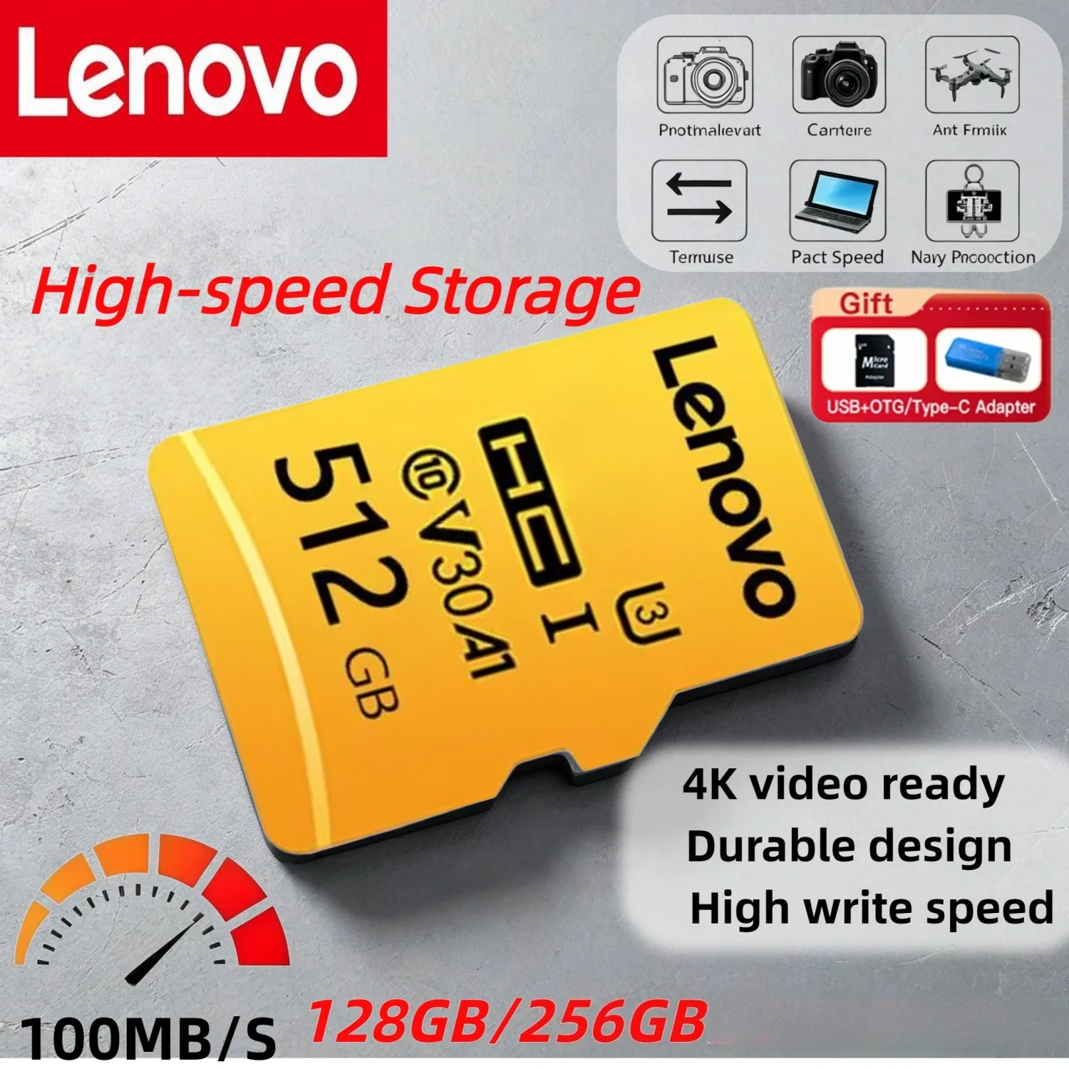 Lenovo Memory Card Class 10 High Speed 4K Ultra-HD Video TF Flash Card 256GB 128GB 64GB Micro TF SD Card for Phones Camera Drone