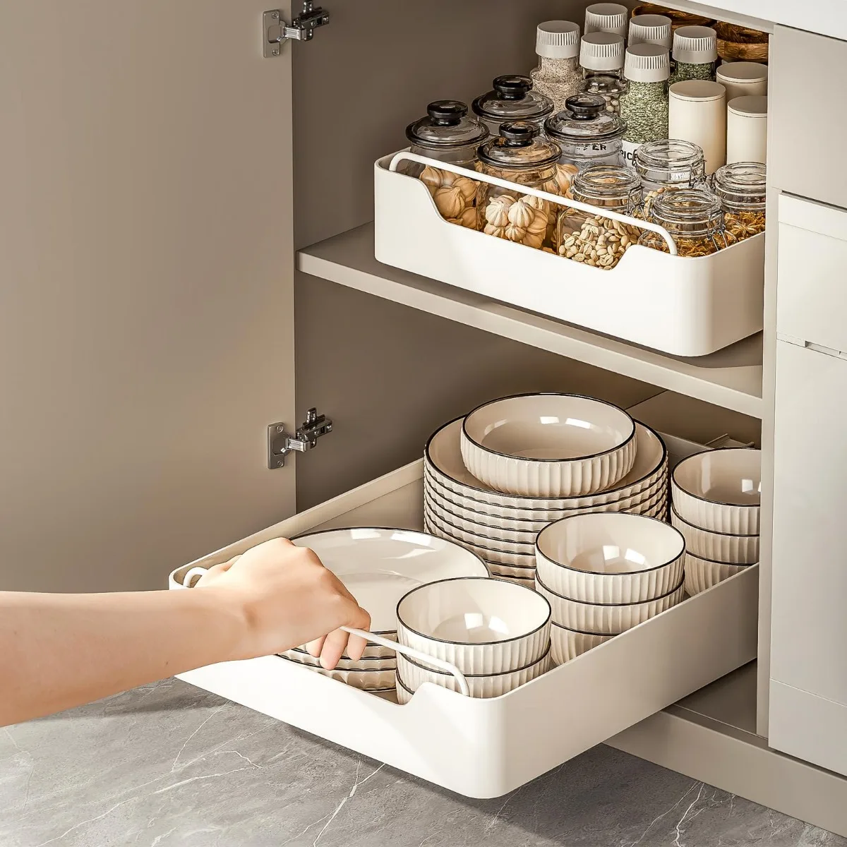 

Pull Out Cabinet Organizer Heavy Duty Slide Out Pantry Shelves Cutlery Spice Bottles Sliding Drawer Storage Rack for Kitchen