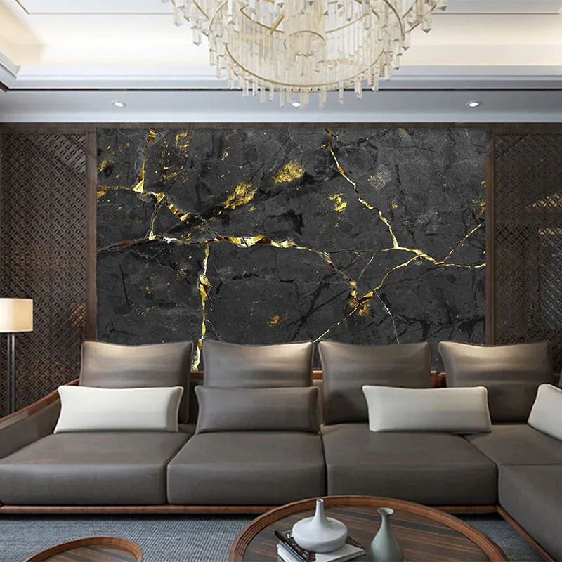 Papel tapiz De mármol dorado y Negro 3D, Mural personalizado De cualquier tamaño, sala De estar, TV, sofá, dormitorio, luz De lujo, Fresco