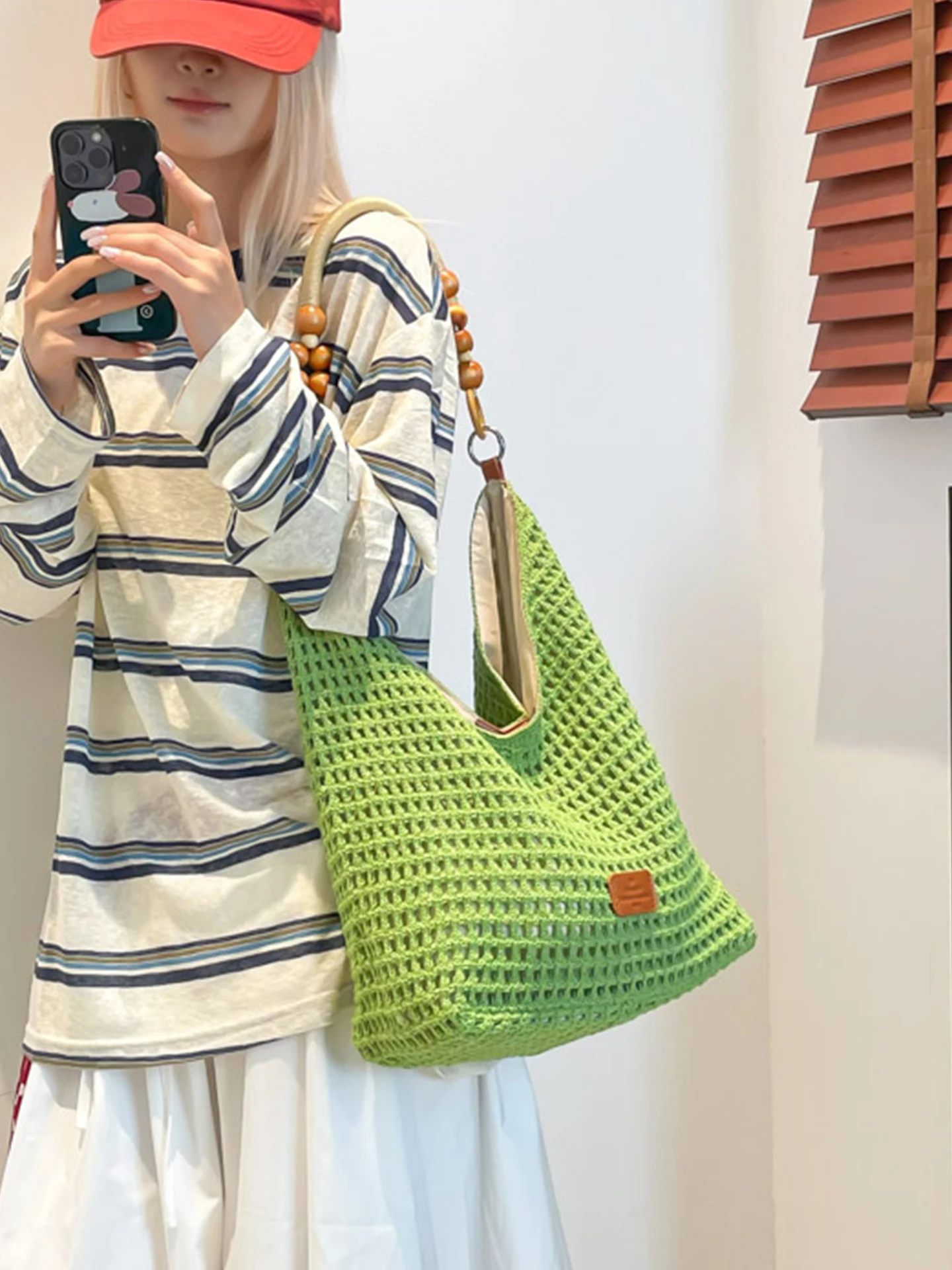 

Hollow Out Knitted Weave Bag for Women Summer New Korean Large Capacity Casual Commute Tote Bags Popular Versatile Handbag