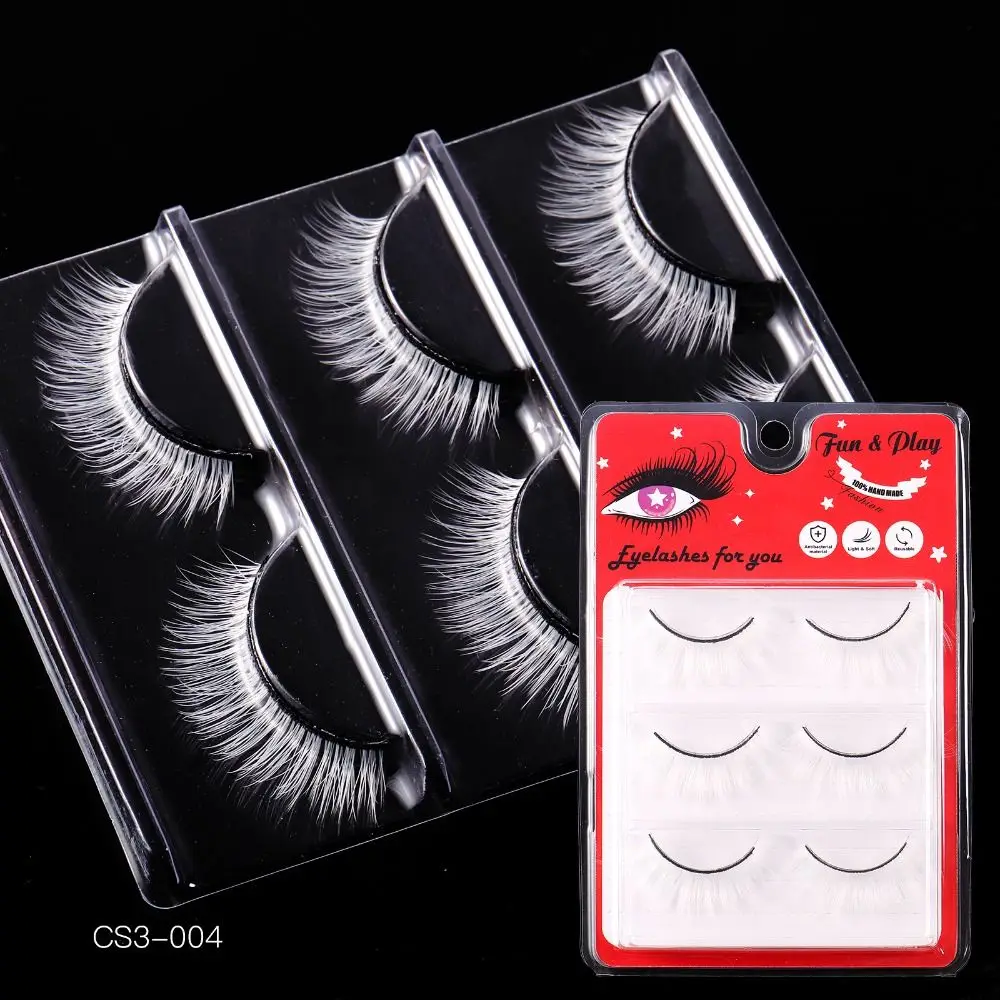 

3 Pairs Dramatic White False Eyelashes Natural Manga Fluffy Faux Mink Eyelashes INS Full Strip Cosplay Eyelashes Makeup Tool