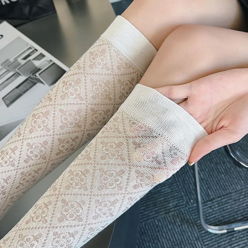 White Crystal Silk Long Socks Stockings Women Summer Ultra-thin Transparent Knee Socks Stocking JK Lolita Kawaii Cute Lace Socks