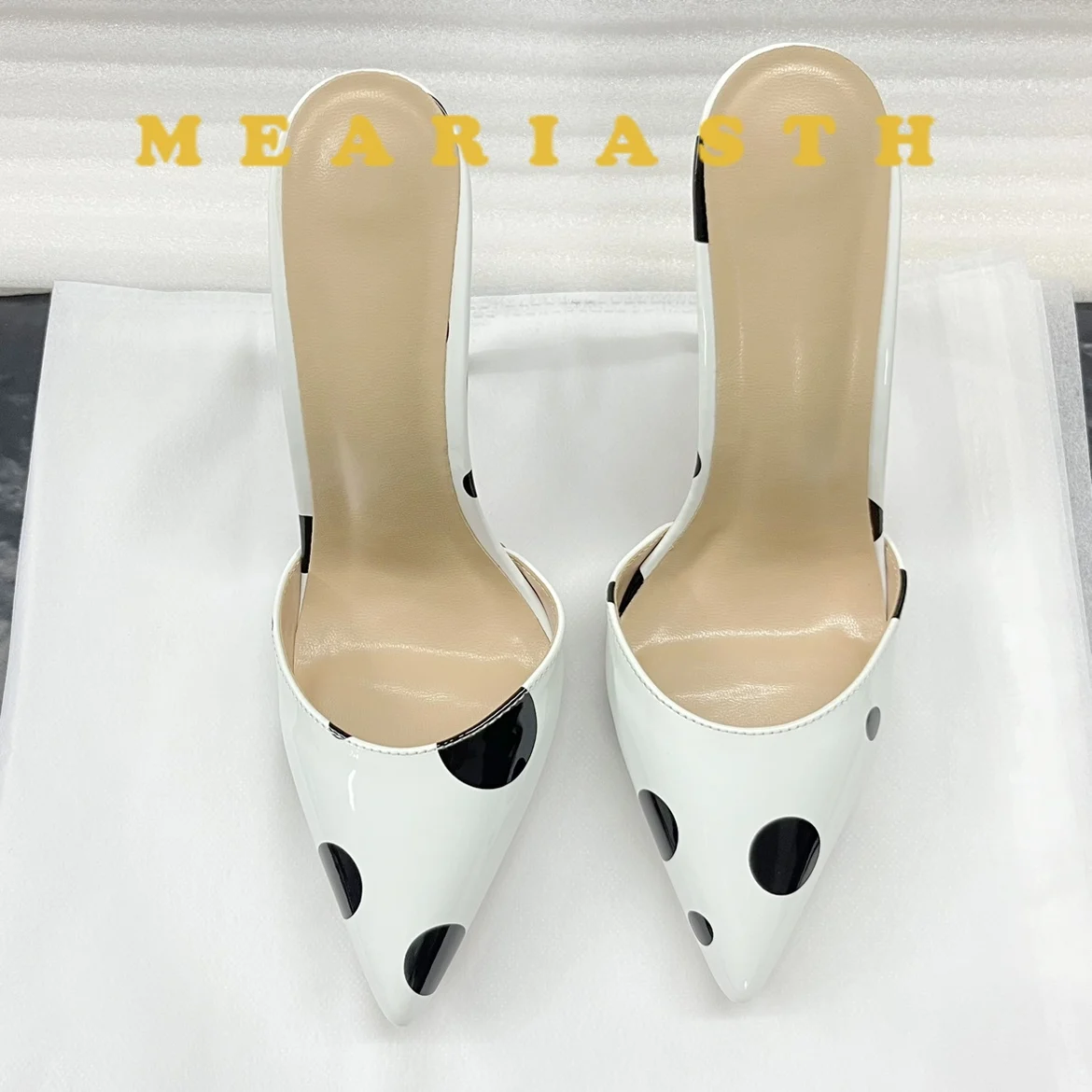 

Newly Plus Size 44Sexy 12cm/10cm High Heels Summer mule Slippers Women Pointed Toe Slides Stiletto heels Cross Dresser SM Shoes