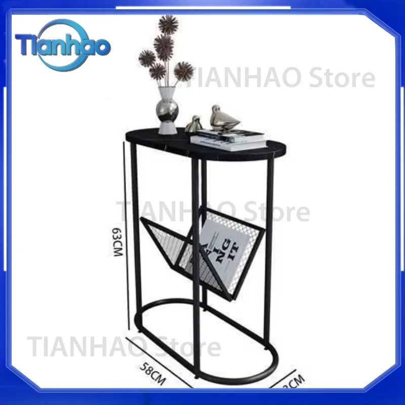 Light Luxury Ultra-Narrow Iron Side Table with Storage for Living Room Sofa Coffee Table for Instagrammable Home Decor