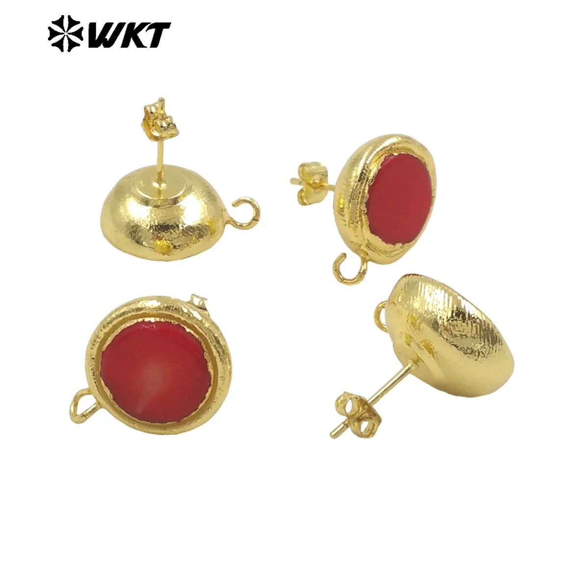 WKT-JFE116 Simple And Fashion Style In Round Shape Red Coral Earring For Women Daily Finding Decorated