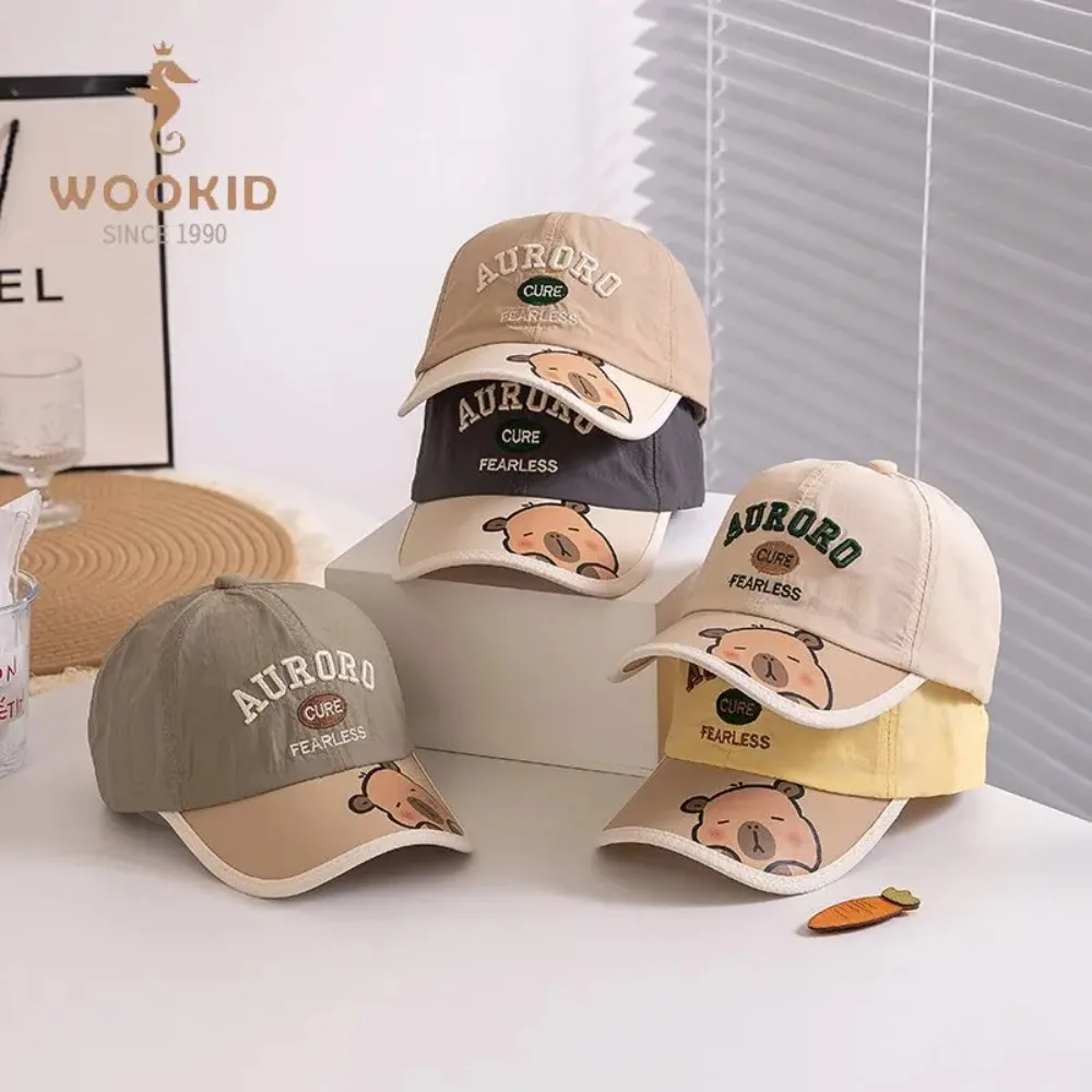 Бейсбольная кепка с милой мультяшной капибарой для детей, милая американская модная фуражка для малышей, весна-лето, солнцезащитный козырек для путешествий, детская шапка