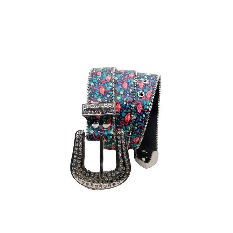 Original Design, Novel and Fashionable Flamingo Print Belt for Women, Artificial Inlaid with Rhinestones, Alloy Buckle Belt,