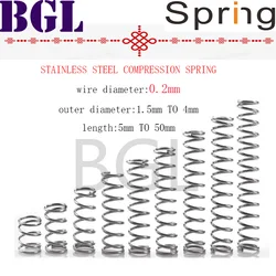 20pcs/lot 0.2mm Stainless Steel Micro Small Compression spring OD 1.5mm/2mm/2.5mm/3mm/3.5mm/4mm length 5mm to 50mm