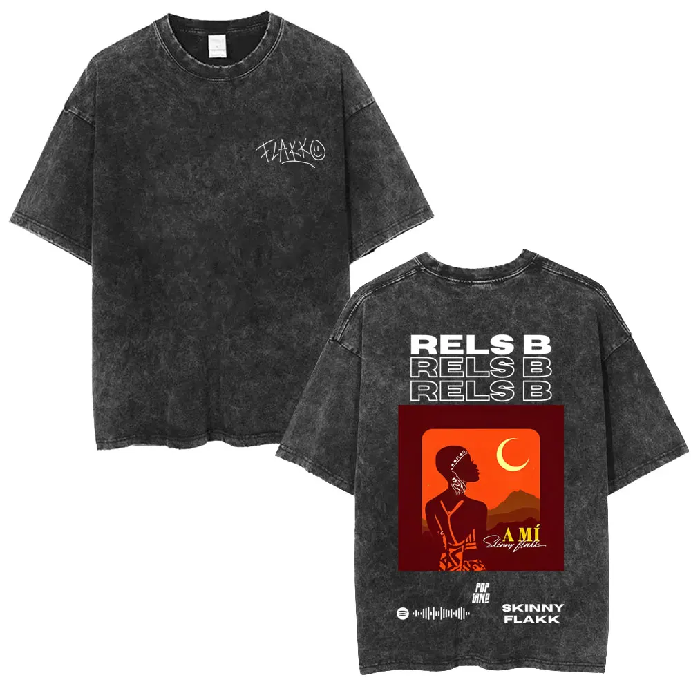 

Washed Vintage Rapper Rels B A Mí Album Graphic T-shirts Men Women Hip Hop Fashion Trend T-shirt Men's Casual Cotton T Shirts