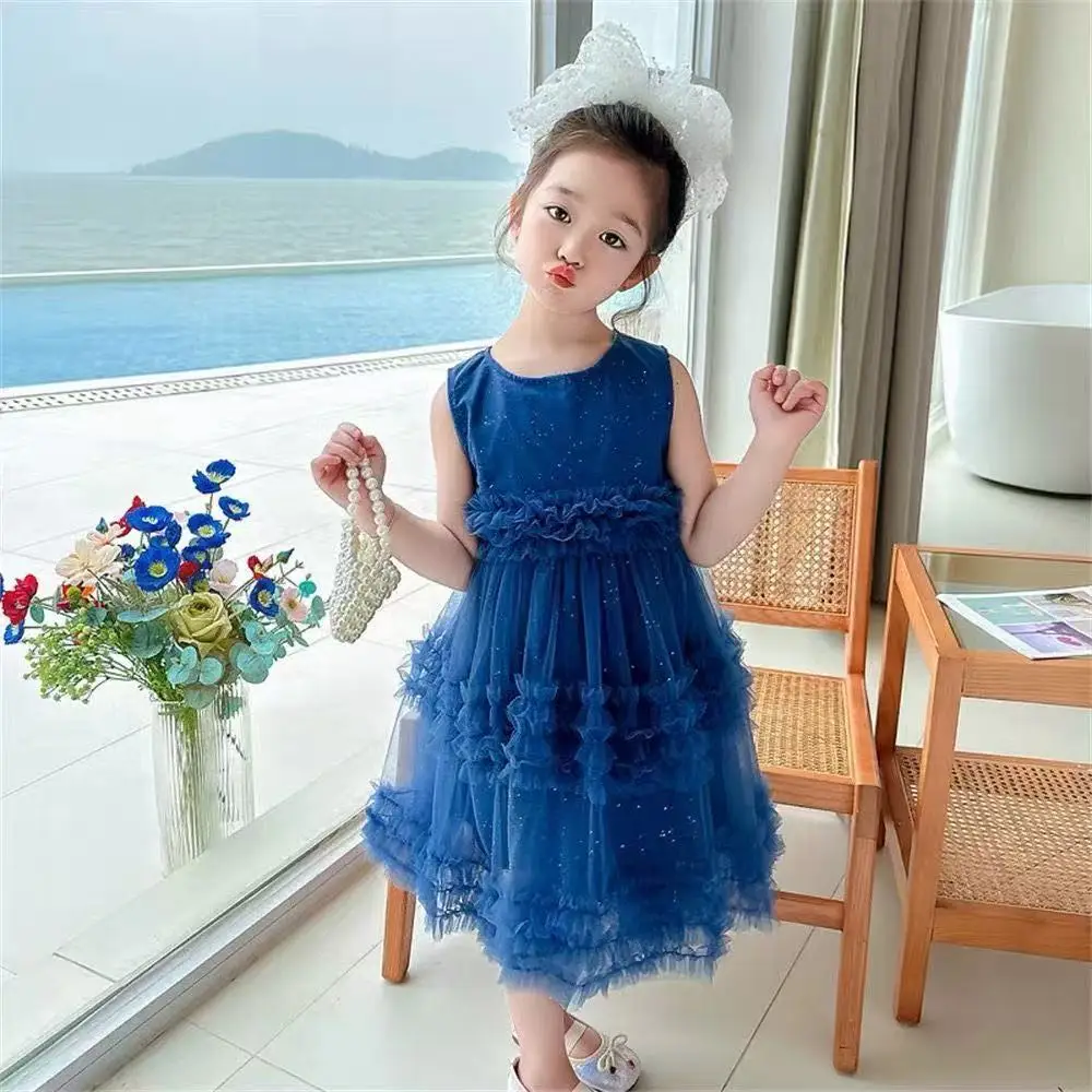 

Girl's Dress Summer 2026 New Children's Sleeveless Yarn Dress Fluffy Dress Girl's Fashionable Baby Princess Dress