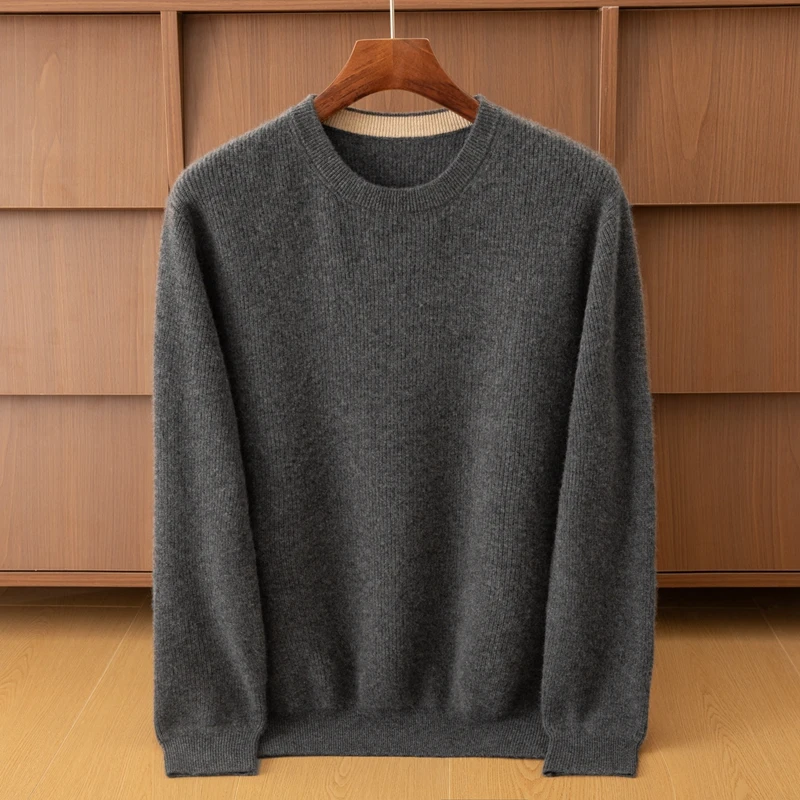 

Роскошная мужская одежда, осенне-зимний пуловер из 100% чистого кашемира, свитер с круглым вырезом, мягкий вязаный свитер, толстые и теплые топы