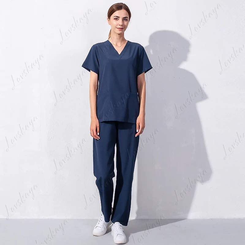 Robe de lavage des mains à manches courtes pour femmes, robe chirurgicale, uniforme d'infirmière d'hôpital de beauté dentaire, ensemble d'hygiène des mains