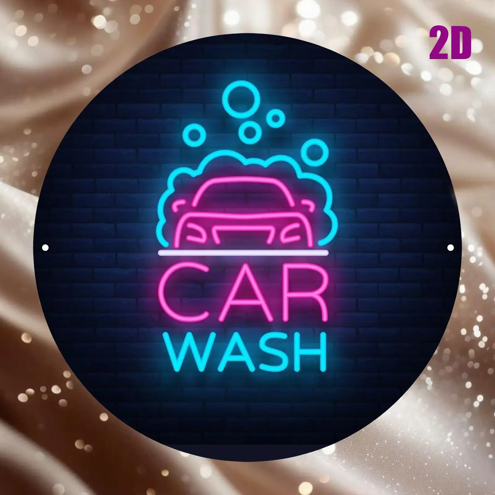 2D Flat Design, 2D Flat Printing, 1pc of Aluminum Art Retro Car Wash Neon Sign - 7.8X7.8 Inch Round Wall Decoration, with Soap B