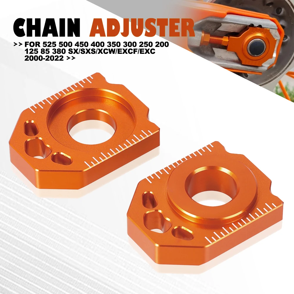 

For 525 500 450 400 350 300 250 200 125 85 380 SX/SXS/XCW/EXCF/EXC 2000-2022 Motorcycle Rear Axle Blocks Chain Chain Adjuster
