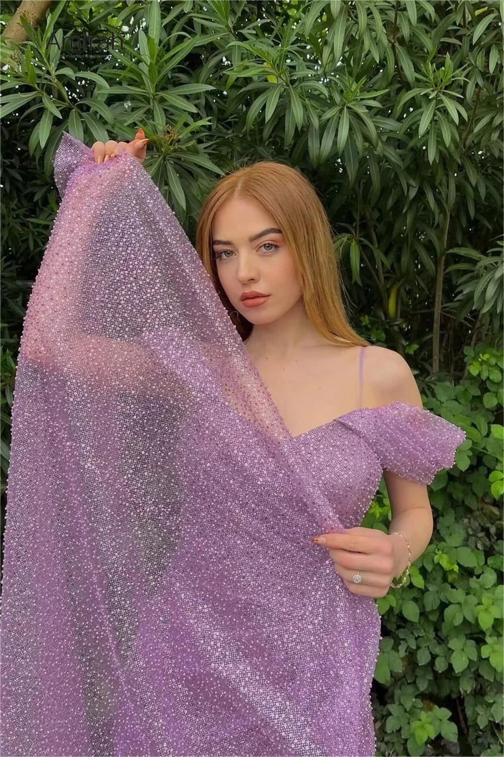 فستان حفلات أميرا لحفلات الزفاف مصنوع حسب الطلب فساتين سهرة لحفلات الزفاف بفتحة ذيل السمكة ترتر أرجواني عاري الكتفين فستان نسائي للحفلات الراقصة