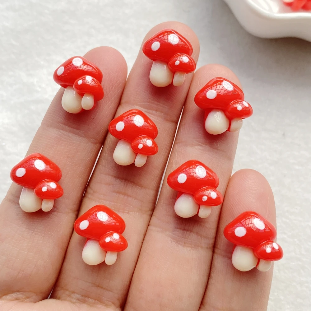 20Pcs Cute Mini Cartoon Red Mushroom Nail Art Resin Designer Charms DIY Craft For Nail 3D Decorations Jewelry