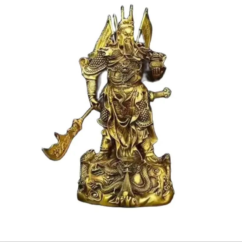 Pure brass Jiulong Guan Gong statue, living room, Buddha statue decoration for worship