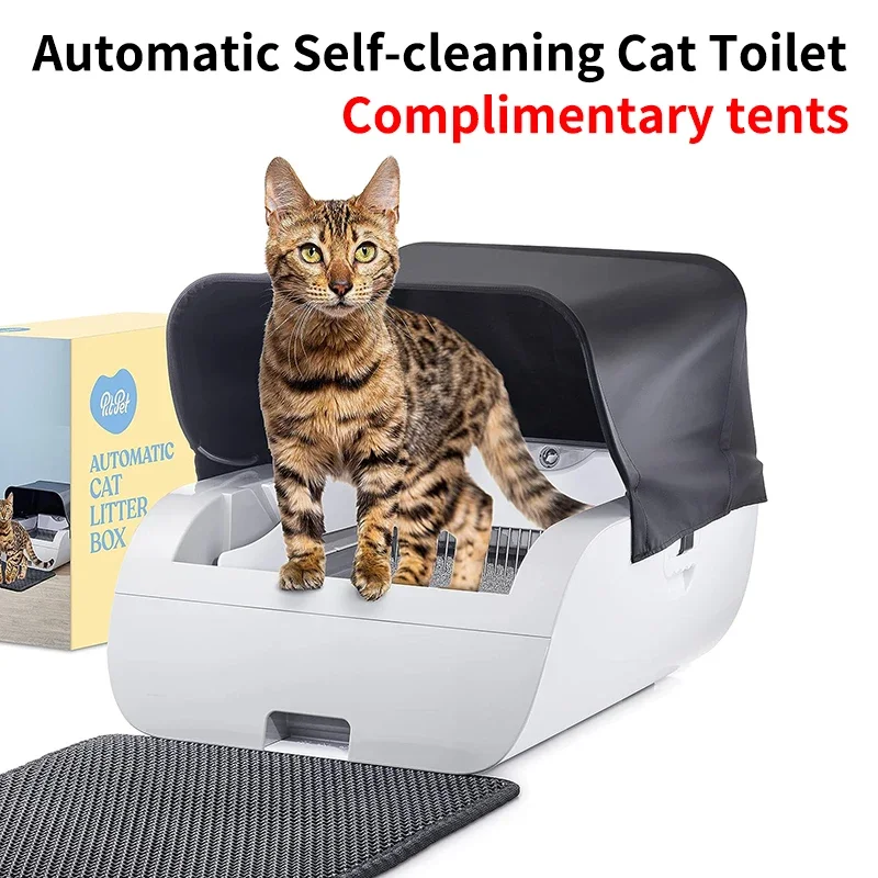 

Cat Litter Box Automatic SelfCleaning with Tent Trainning Kit Pet Litter Box Tray Splash Proof Extra Space and Multiple Security