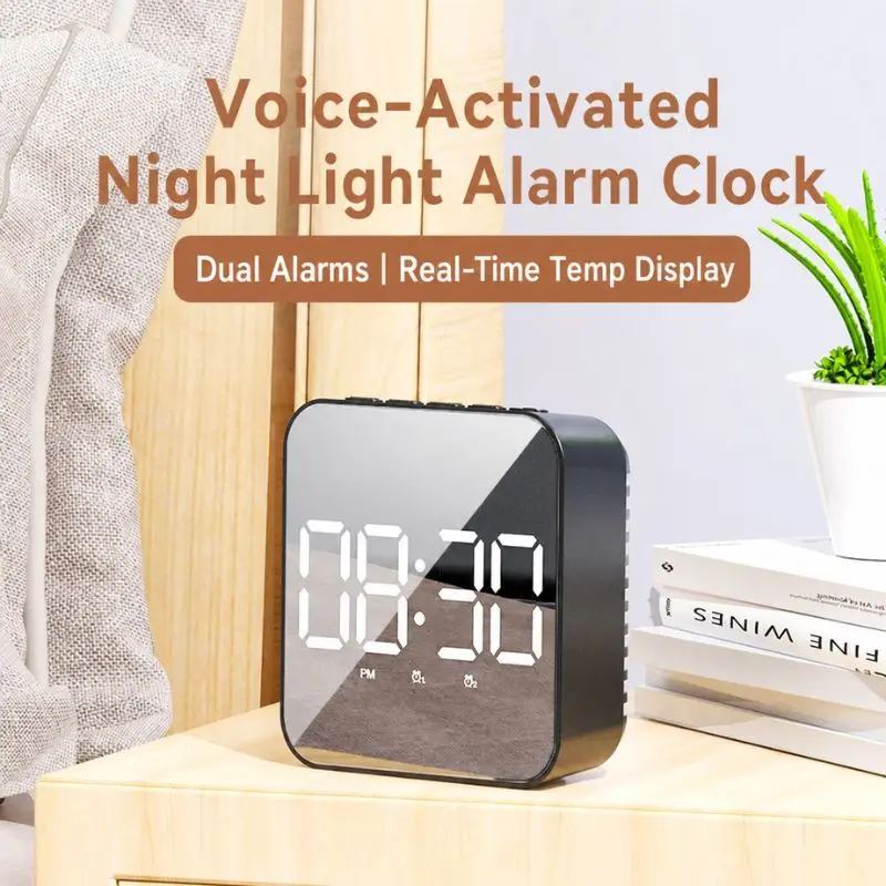Large Screen Led Digital Clock Dual Power Supply Sound Control Temperature Display Alarm Wake Up Timer For Student Bedroom