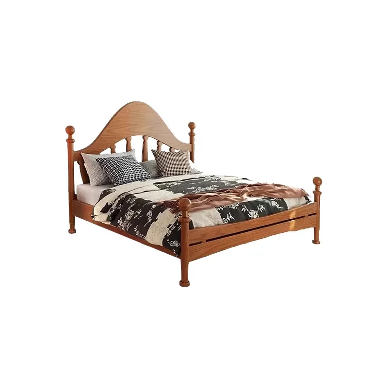 

French antique style, solid wood bed master bedroom, double bed ash wood, small household