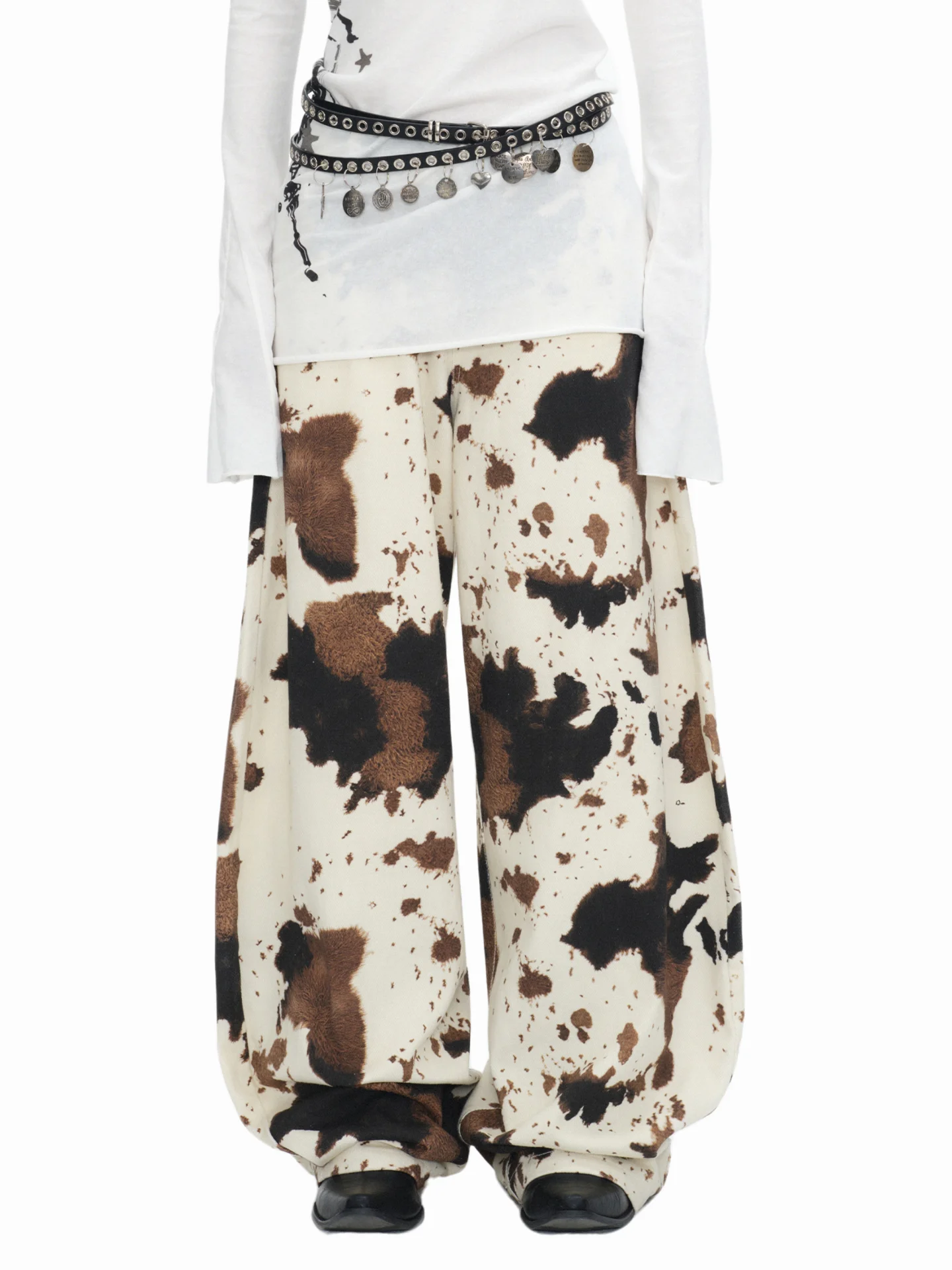 Oink Oink Women's Casual Loose Knife-Shape Pants Summer Cotton Zebra Patterned Long Trousers Versatile Wide Leg Pants
