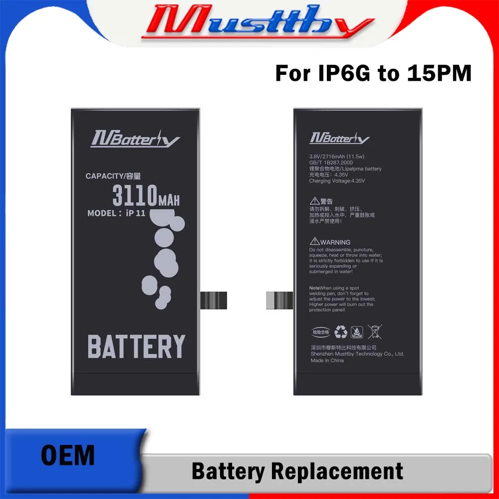

Musttby 5 шт. 1:1 OEM Аккумулятор для Apple iPhone 11 12 Pro MAX 12mini 6 6S 7 8 Plus X XR Xs Max сменная батарея для телефона