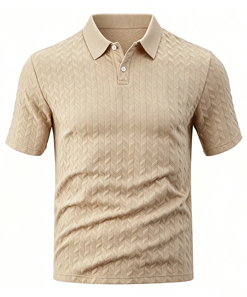 Herren-Poloshirt mit strukturiertem Jacquard-Muster, kurzärmelig, lockere Passform, vielseitig einsetzbar, für den Alltag, für den Urlaub, für die Freizeit, für den Sommer, Freizeitoberteile – Detail 6