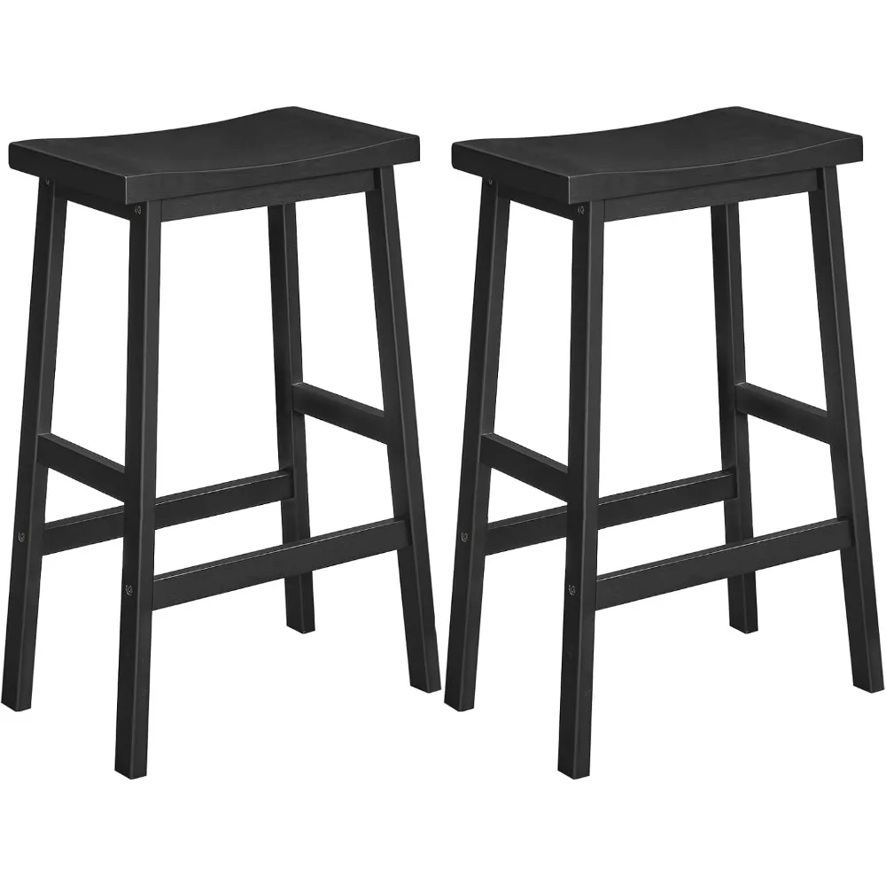 Bar Stool,Set of 2 Bar Stools, Bamboo Bar Chairs, 26 Inches Kitchen Counter Stools with Footrest, Saddle Stools