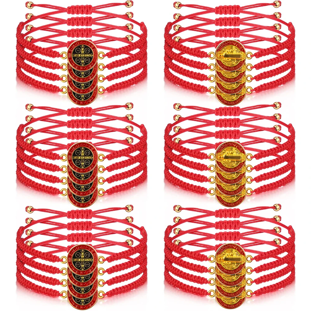 أساور بحبل أحمر وأسود ، ميدالية القديس بنديكت للحماية ، سان بنيتو الله الكاثوليكية ، هدية صلاة مصنوعة يدوياً ، 24 مديتو #2