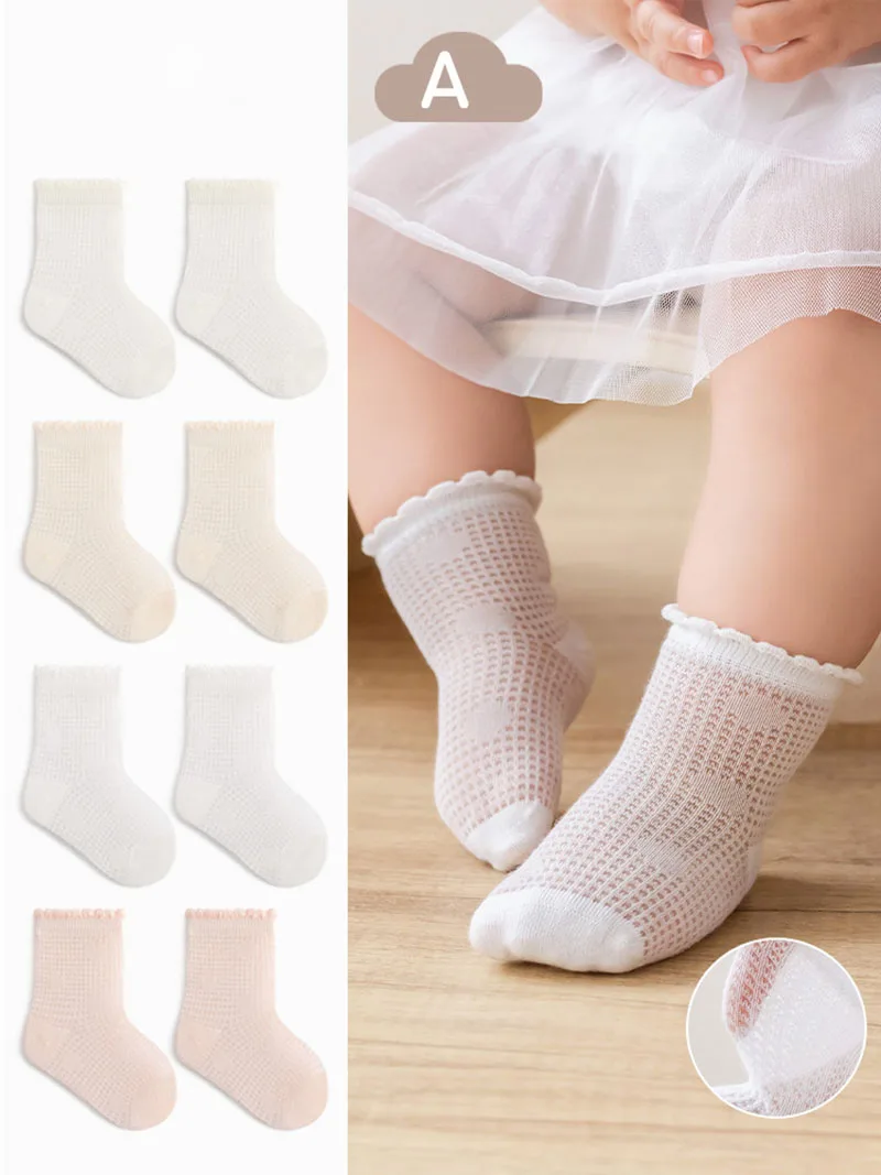 4 Pairs a Lot Summer Children In Tube Socks 0-5T Mesh Boys Girls Knee-high Socks Thin Ventilate Kids Mid-calf Socks