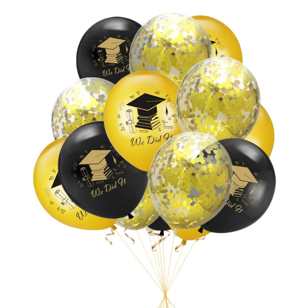 

15Pcs Graduation Season Balloon Set Golden Black Sequin Balloons Doctor Hat Printing Decorative Kit Party Celebration