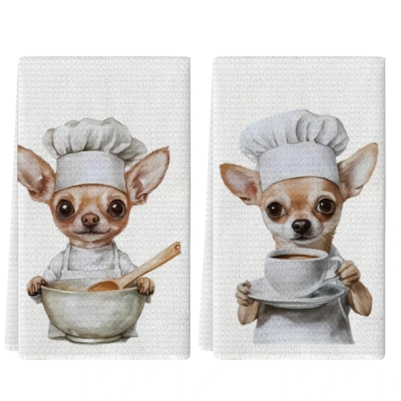 Conjunto de 2 Toalhas de Cozinha Chihuahua Chef, 40cm*60cm, Melhores Toalhas de Cozinha, Pano de Limpeza Super Absorvente e Macio, Toalhas para Cozinhar e Assar, Toalhas de Mão, Panos de Limpeza, Panos de Prato, Decoração de Cozinha, Decoração de Sala de 