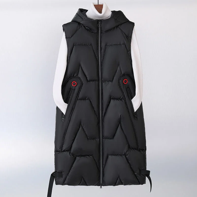 2023 Herfst Winter Vrouwelijke Nieuwe Glossy Down Katoenen Vest Vrouwen Middelbare School Medium-Lengte Jas Vest Capuchon Katoenen Vest jas