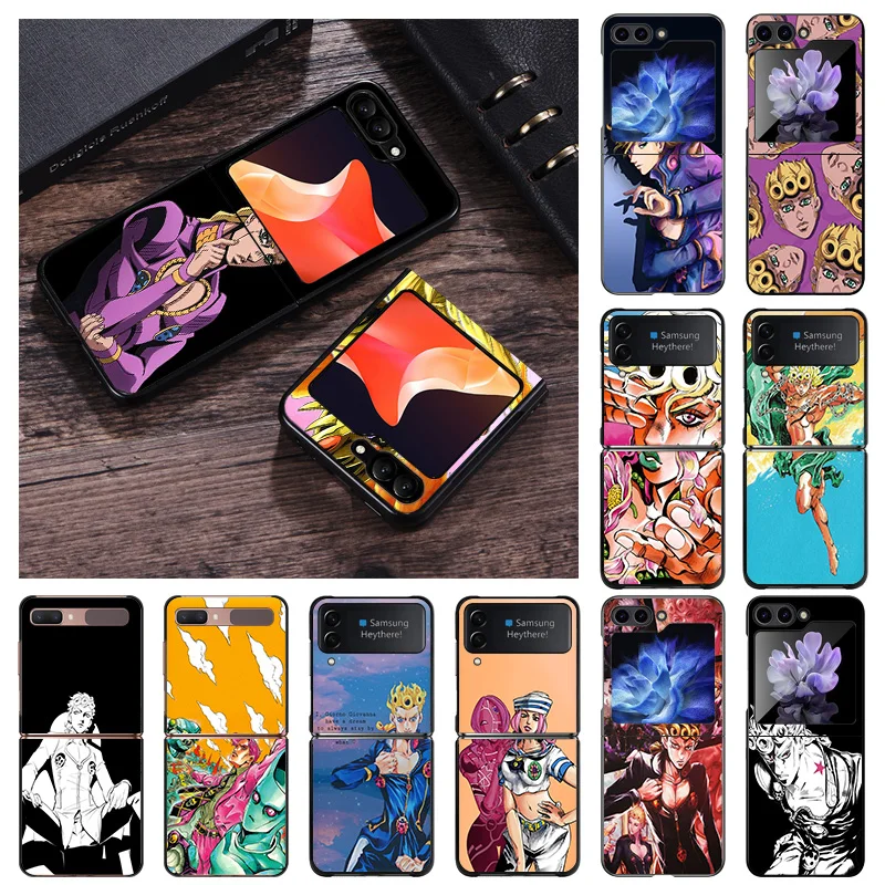 Matte Phone Case For Samsung Galaxy Z Flip6 5G Flip5 Flip4 Flip3 ZFlip Giorno Giovanna JoJo's Bizarre Adventure Hard Black Cover