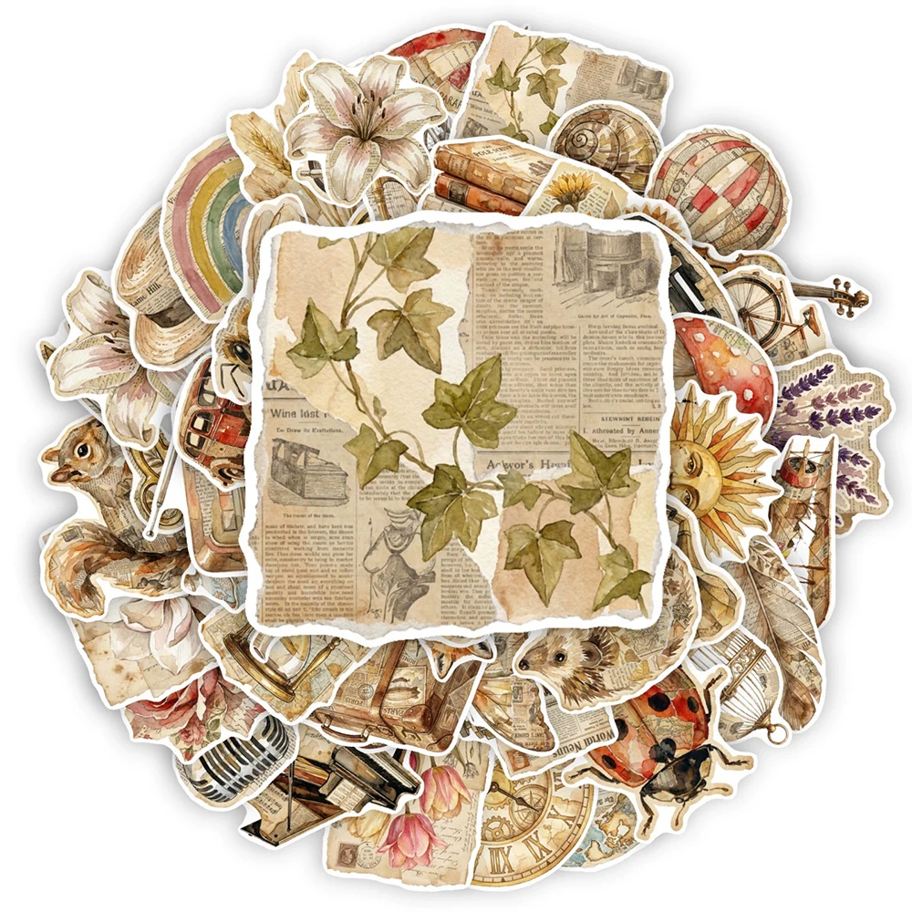 10/30/50pcs Cartoon Retro Objects Stickers Aesthetic Flower Plant Animal Sticker Vintage Graffiti Notebook Luggage Phone