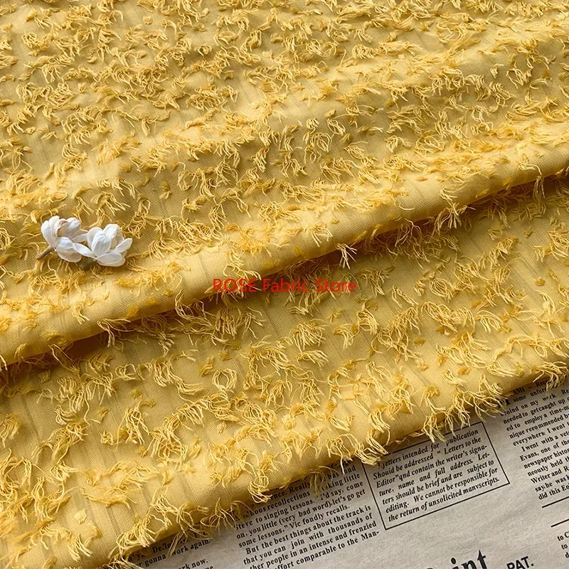 Kain Sifon Kuning Jacquard Rumbai untuk Kemeja, Gaun Pengantin, Jahit DIY, Kain Desainer, Pertunjukan Gaun