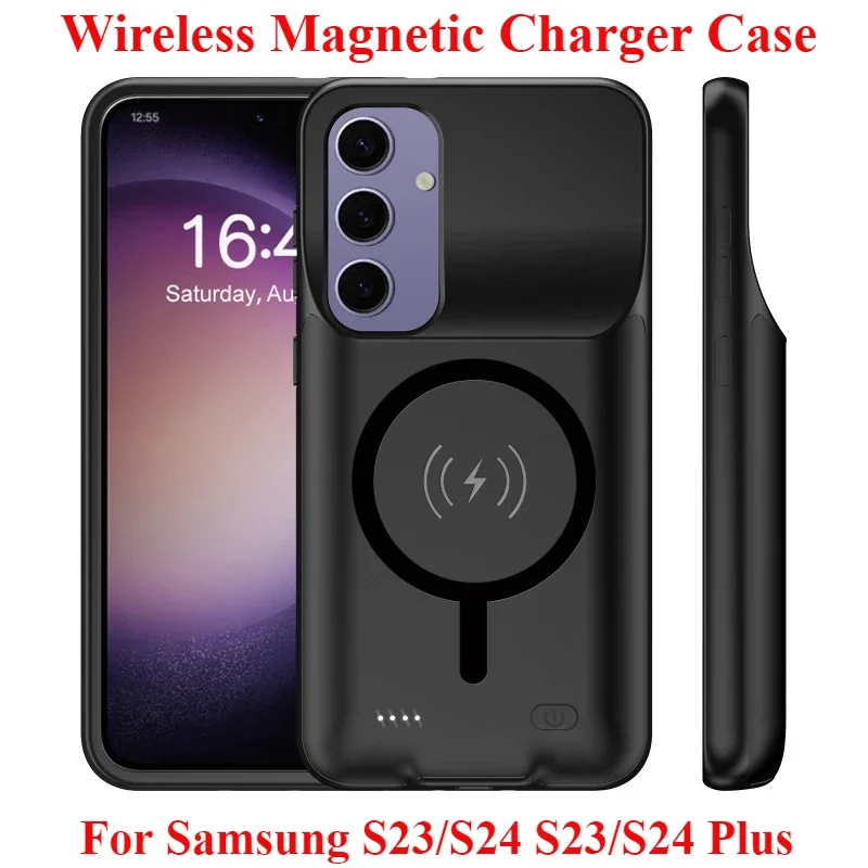 Portable Wireless Magnetic Battery Case for Samsung Galaxy S23 S24 Plus External Magsafe Charger Case for Samsung Galaxy S23 S24