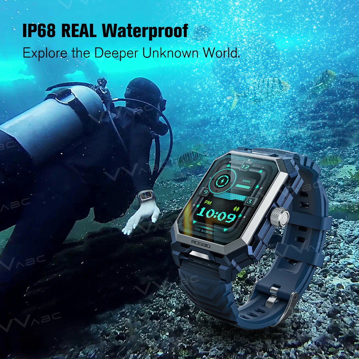 VVABC ip68 Wasserdichte Schwimm-Smartwatch für Sport, Fitness, Tracker, lange Akkulaufzeit, Tauchen, robuste Outdoor-Smartwatch AOD 2024