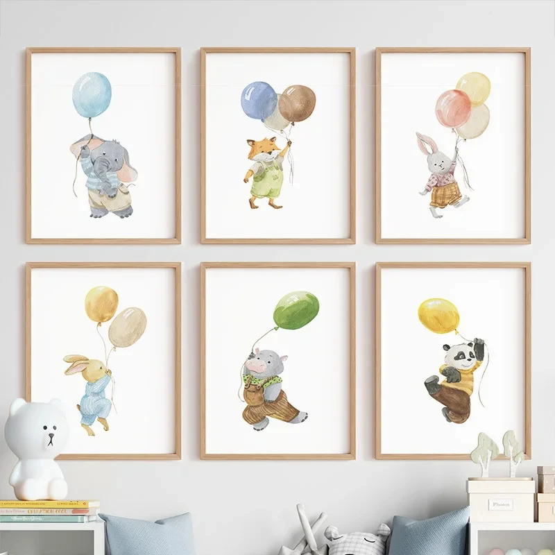 

Watercolor Animals Wall Art Fox Rabbit Hippo Elephant Panda Canvas Painting And Print Baby Posters Kids Bedroom Home Decoration