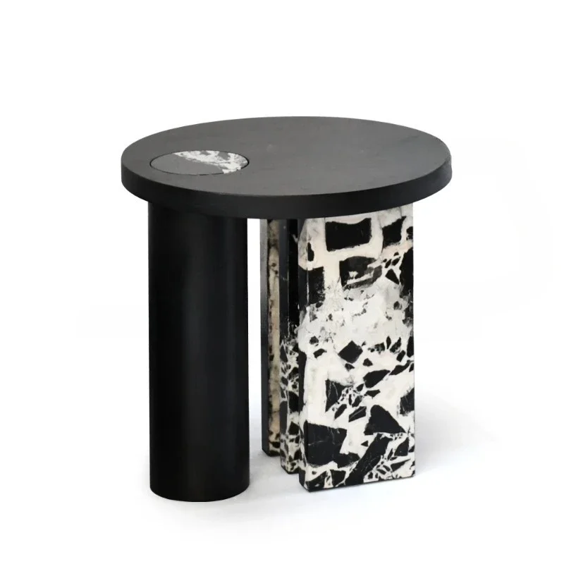 

Nordic living room furniture marble base natural stone travertine dining table set black solid wood coffee table